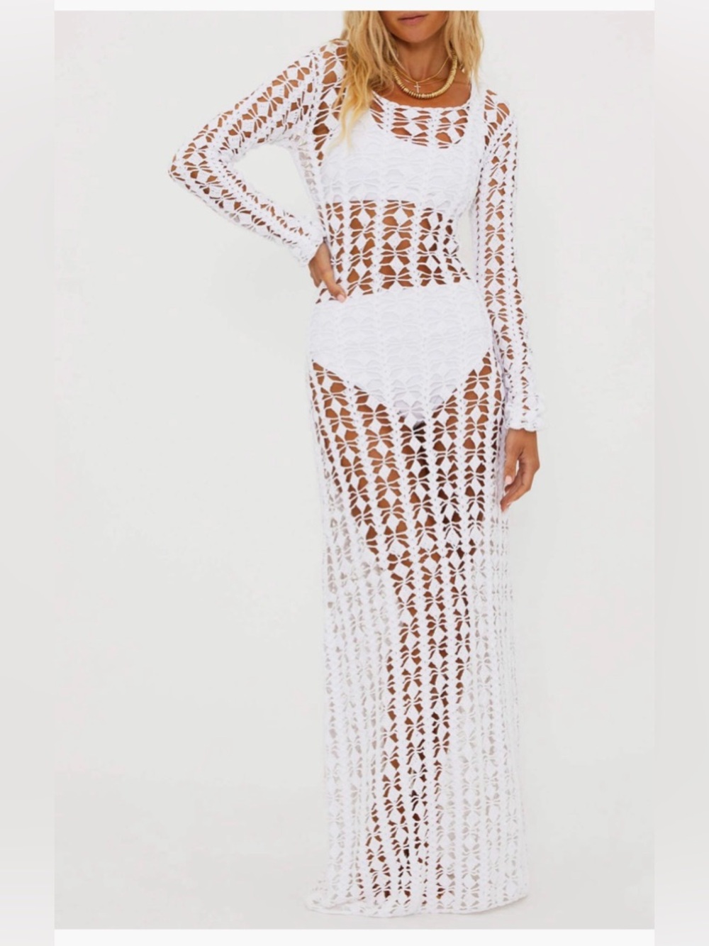 Beach Riot Ariana Crochet Cover Up dress long sleeve cover up XS